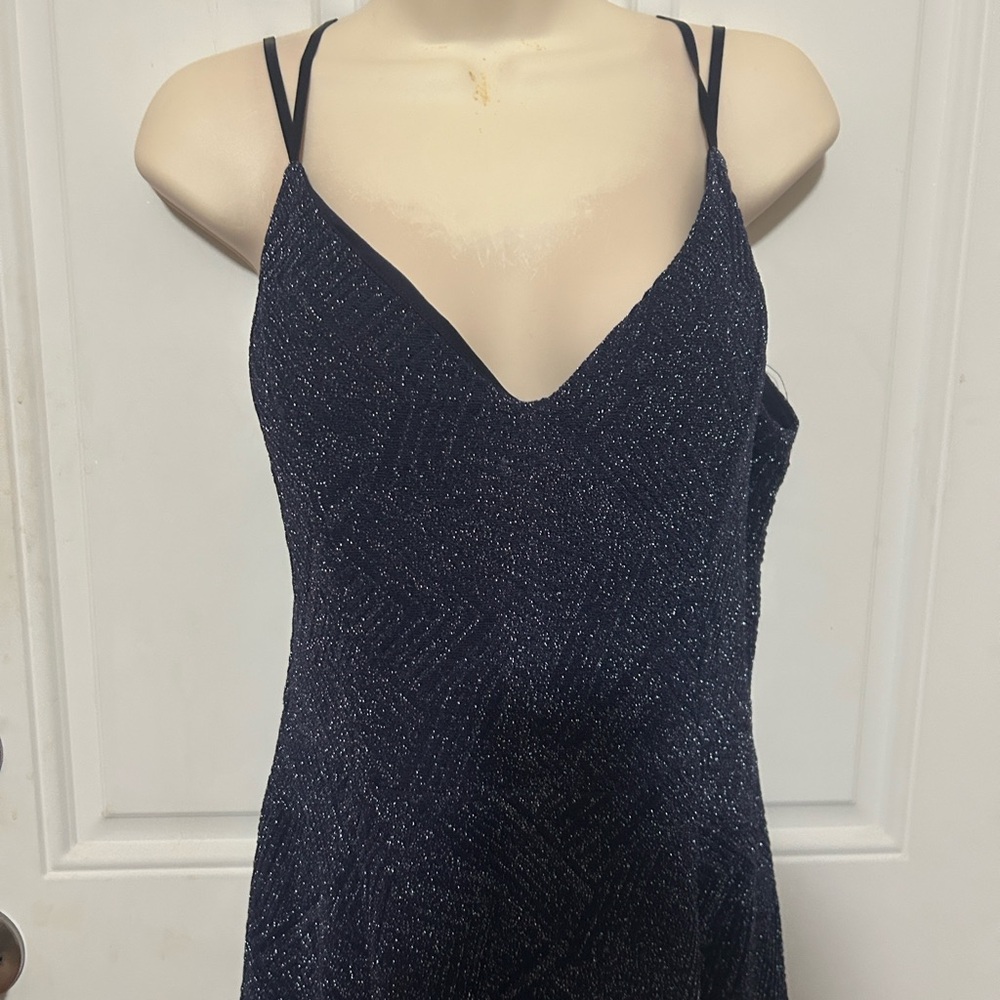 Emerald Sundae Navy Glitter Spaghetti Strap Prom Dress